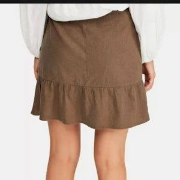 NWT Free People Size 0 Flounce-Hem Wrap Skirt Bitter Olive Brown Ruffled - Picture 2 of 2